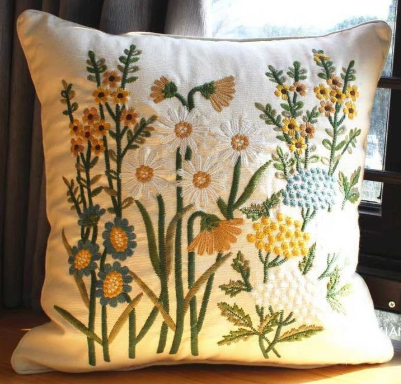 Vintage Inspired Embroidered Throw Pillow Cover Botanical Etsy