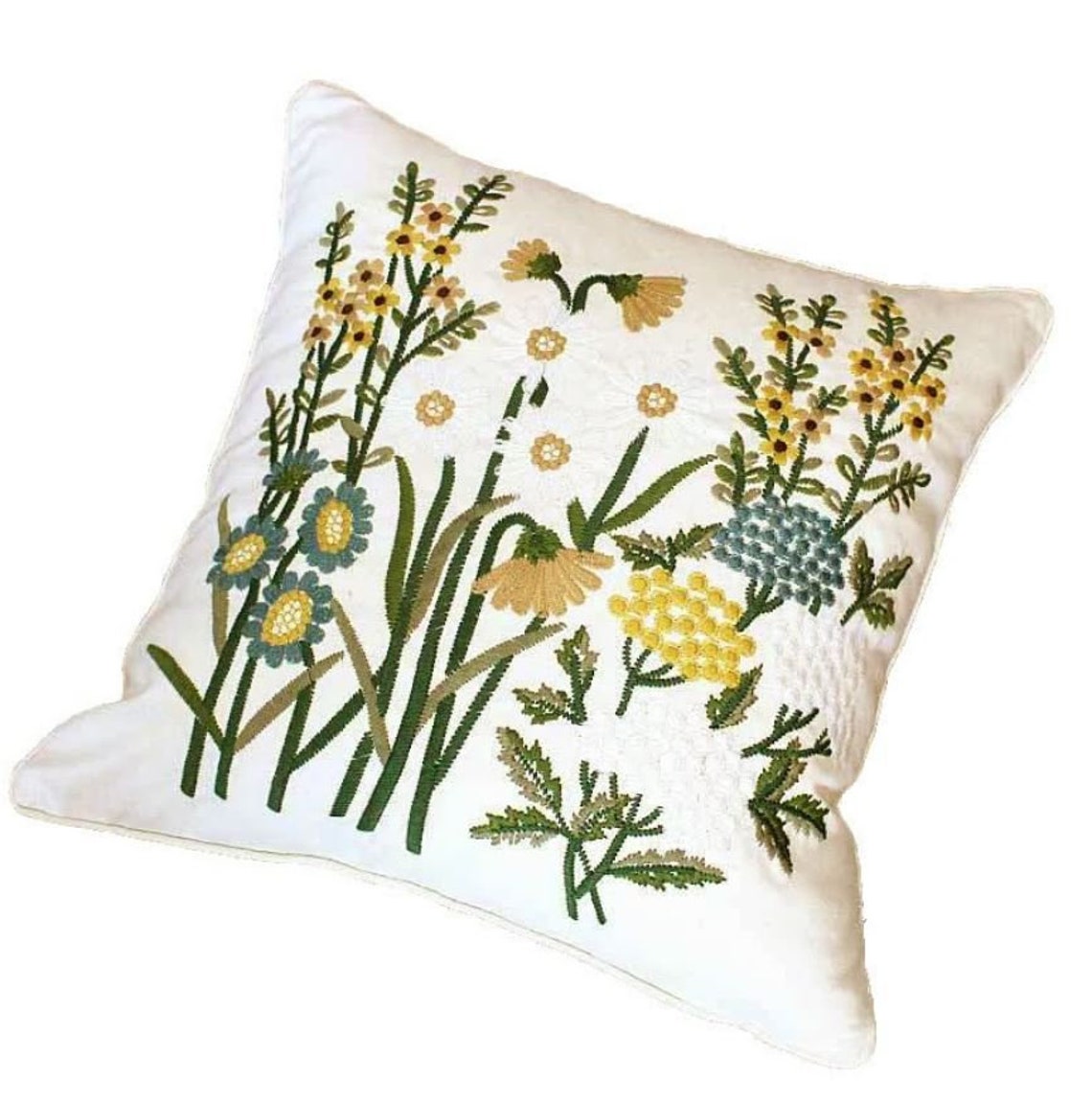 Vintage Inspired Embroidered Throw Pillow Cover Botanical Etsy