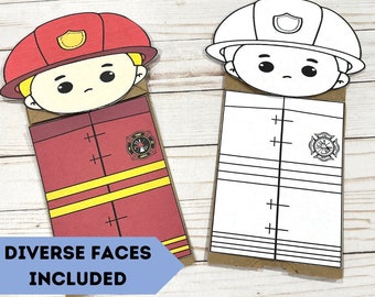 Manualidad de bombero con títeres. Manualidad de papel de bombero.