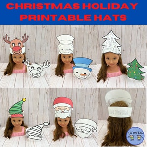 Christmas paper hats- Printable craft- reindeer-santa-snowman-elf-christmas tree