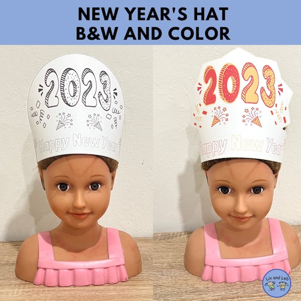 New Year Eve Printable Hat- Kids New Years 2023 paper crown