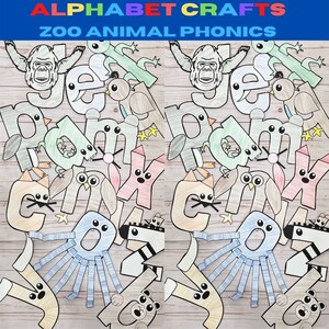 Alfabeto de papel artesanal - Alfabeto de animais de zoológico - Letras artesanais para crianças