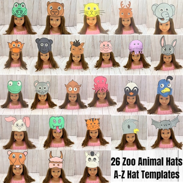 Zoo Animal paper crown, Zoo Animal paper craft - Safari birthday hats