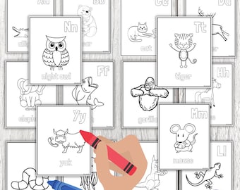Pagine da colorare con l'alfabeto degli animali dello zoo (download digitale)