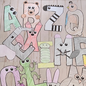 Manualidad del alfabeto, manualidad con letras de animales del zoológico, manualidad con letras de animales para niños