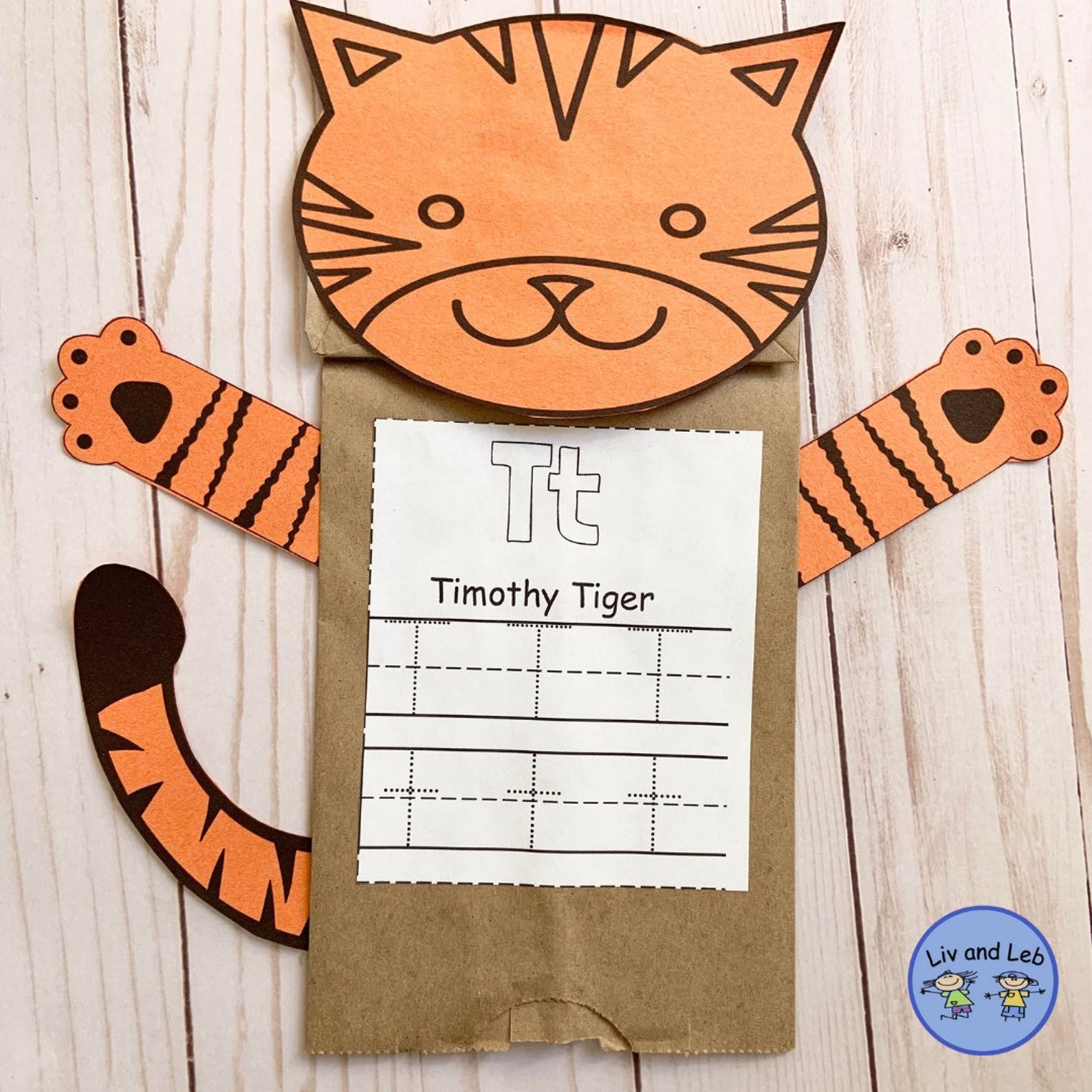 Tiger Paperbag Puppet Kids Craft Zoo Phonics Letter T | Etsy
