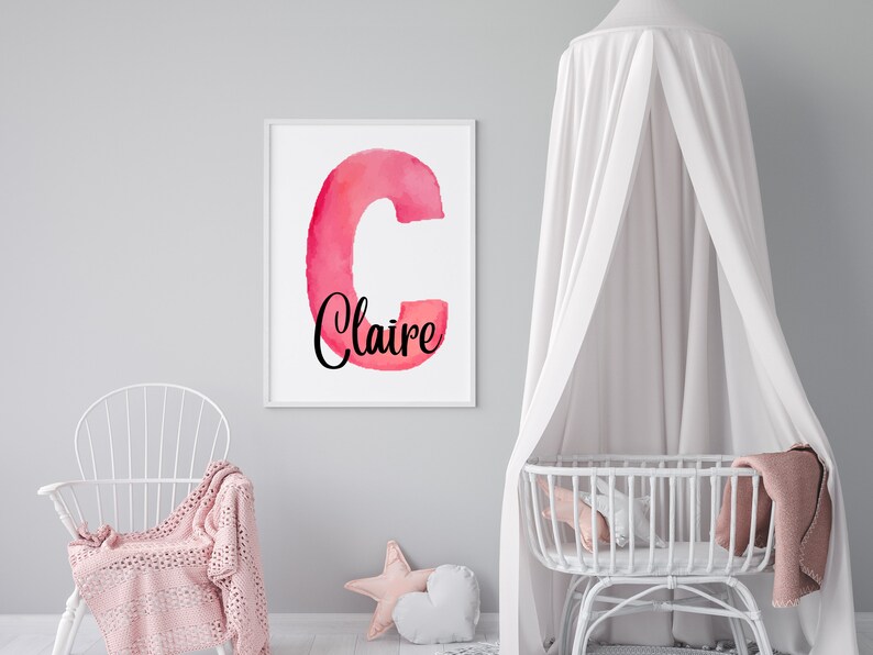 Custom Initial Watercolor Wall Art Personalized Name Wall Etsy