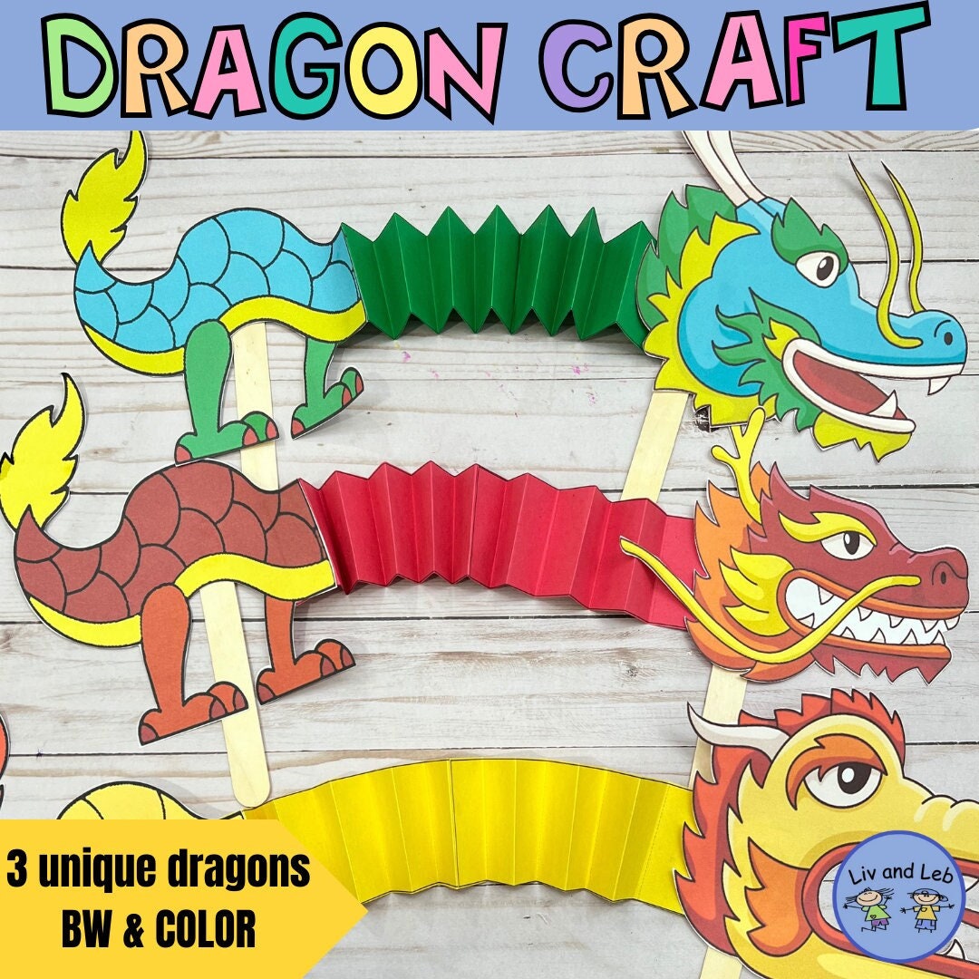 dragon-craft-chinese-new-year-craft-dragon-puppet-lunar-new-year-craft-etsy for Free Printable Chinese Dragon Puppet Dragon Craft- Chinese New Year Craft- Dragon Puppet- Lunar New Year Craft - Etsy for Free Printable Chinese Dragon Puppet