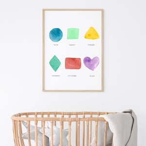 Shapes watercolor wall art- Nursery Shapes Poster- Playroom Shapes wall art- Classroom educational Shapes Poster