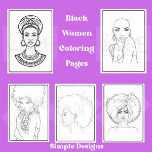 Black Women Simple Coloring Pages | Printable Adult Coloring Pages | Stress Relief Coloring | Printable PDF