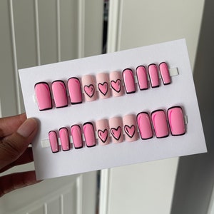 Heart Cartoon Nails | Cartoon Press On Nails Valentine’s Day Nails | Glue On Nails | 20 pc Set