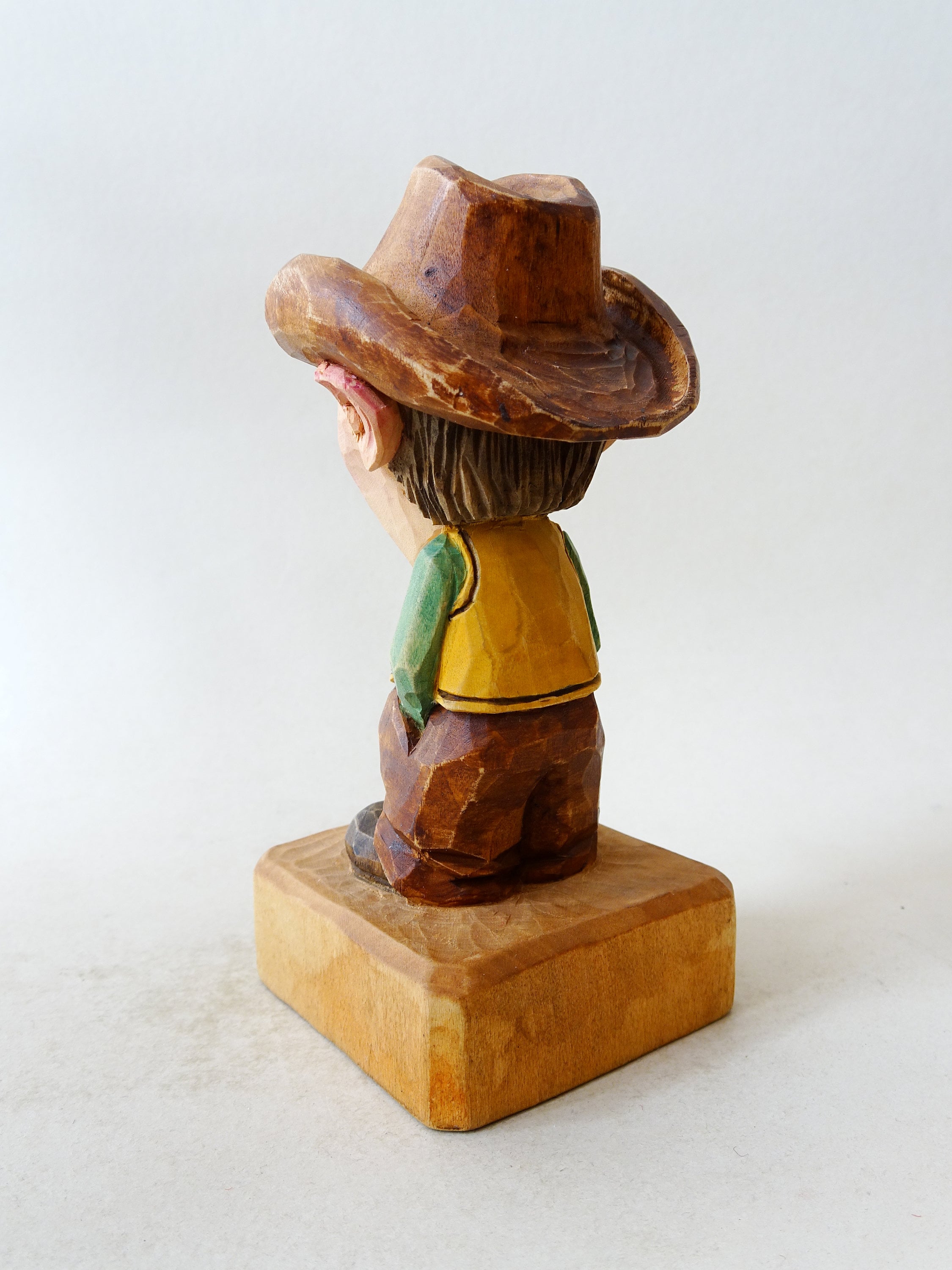 Hand Carved Wooden Cowboy Figure – Acrylic Painted Basswood