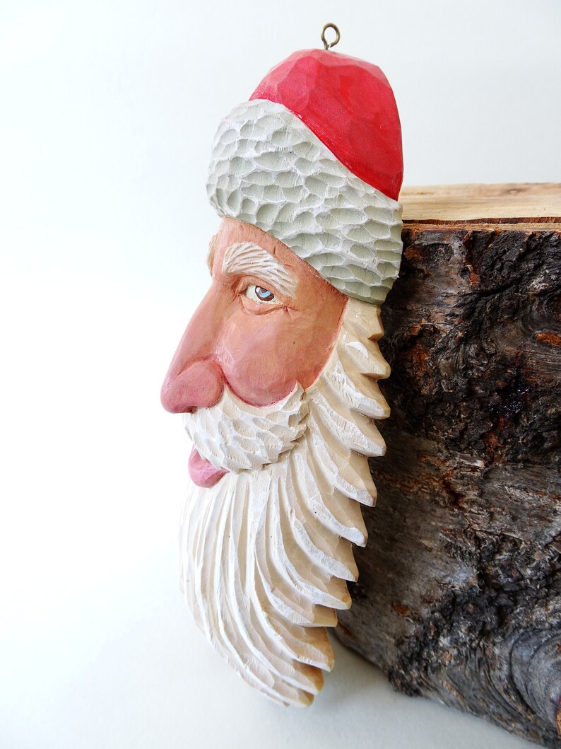 Large Santa Ornament Wood Carving Christmas Ornaments And Decoration image 3