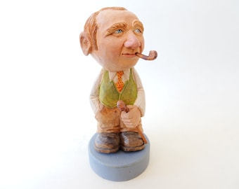 The Inspector, Wood Carving, Hand Carved Figurine, Hand Carved Wooden Sculpture