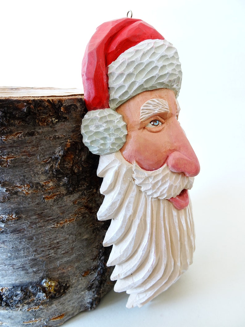 Large Santa Ornament Wood Carving Christmas Ornaments And Decoration image 4