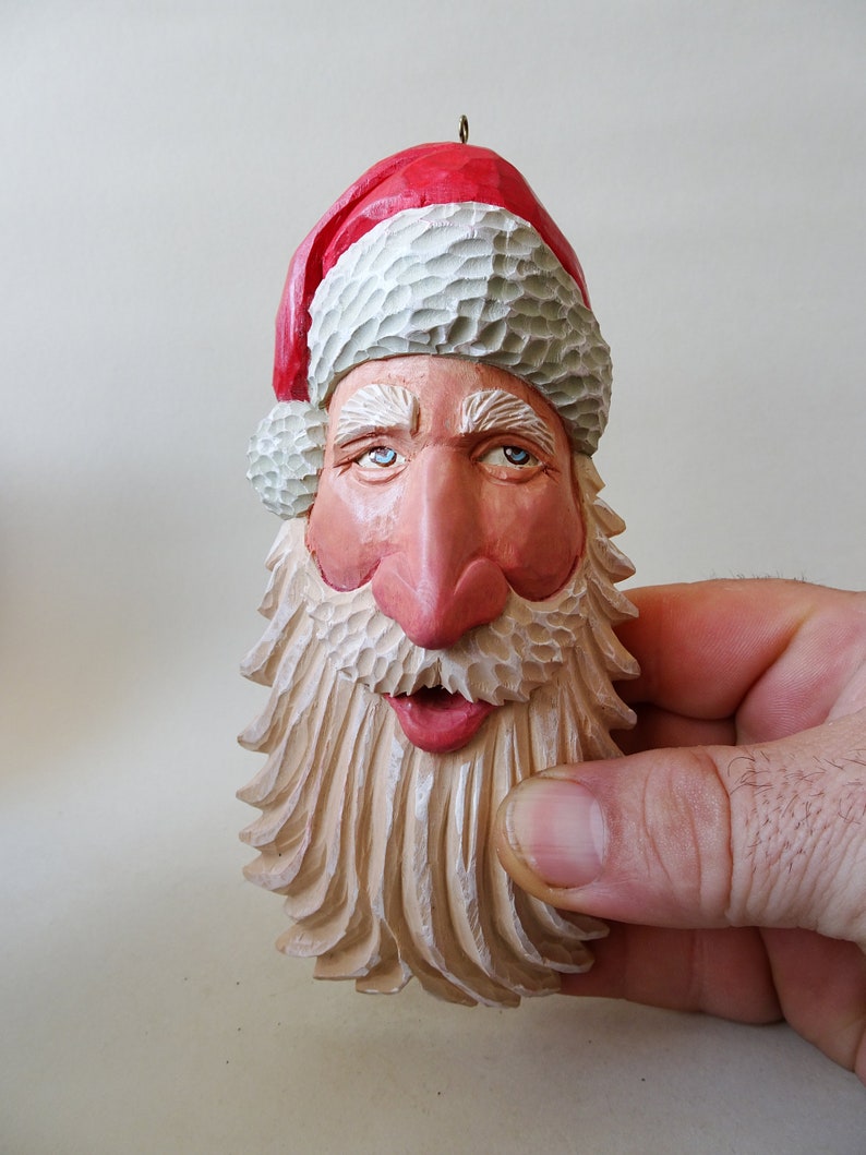 Large Santa Ornament Wood Carving Christmas Ornaments And Decoration image 6