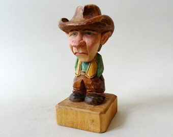 Wood Carving - The Little Angry Cowboy - Western Art - Wooden Figures - Hand Carved And Hand Painted Wooden Figure