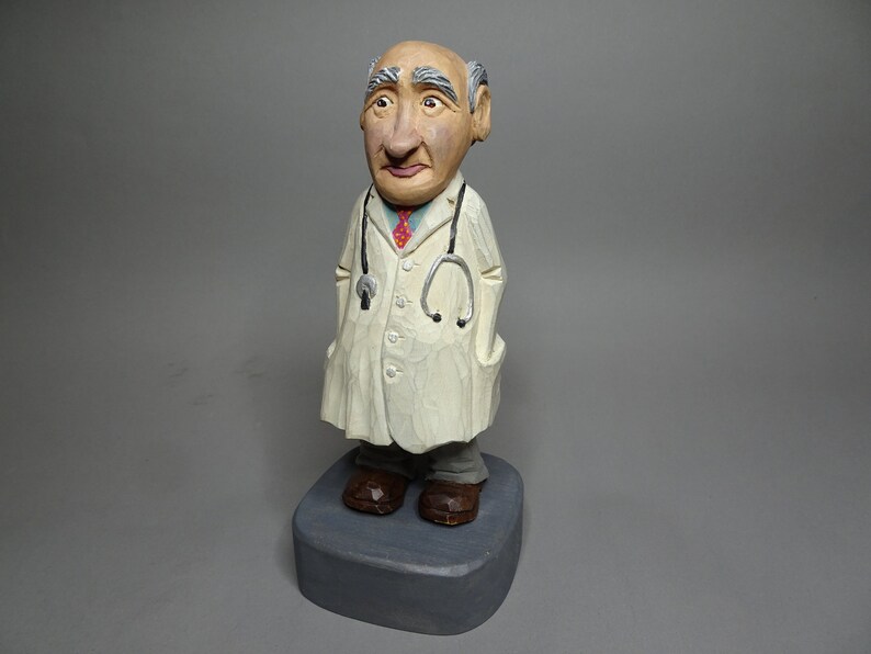 Wood Carving Doctor Figure Hand Carved and Painted Etsy