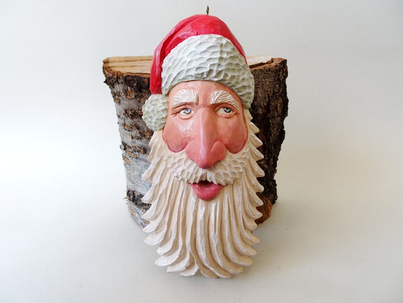 Large Santa Ornament Wood Carving Christmas Ornaments And Decoration image 1