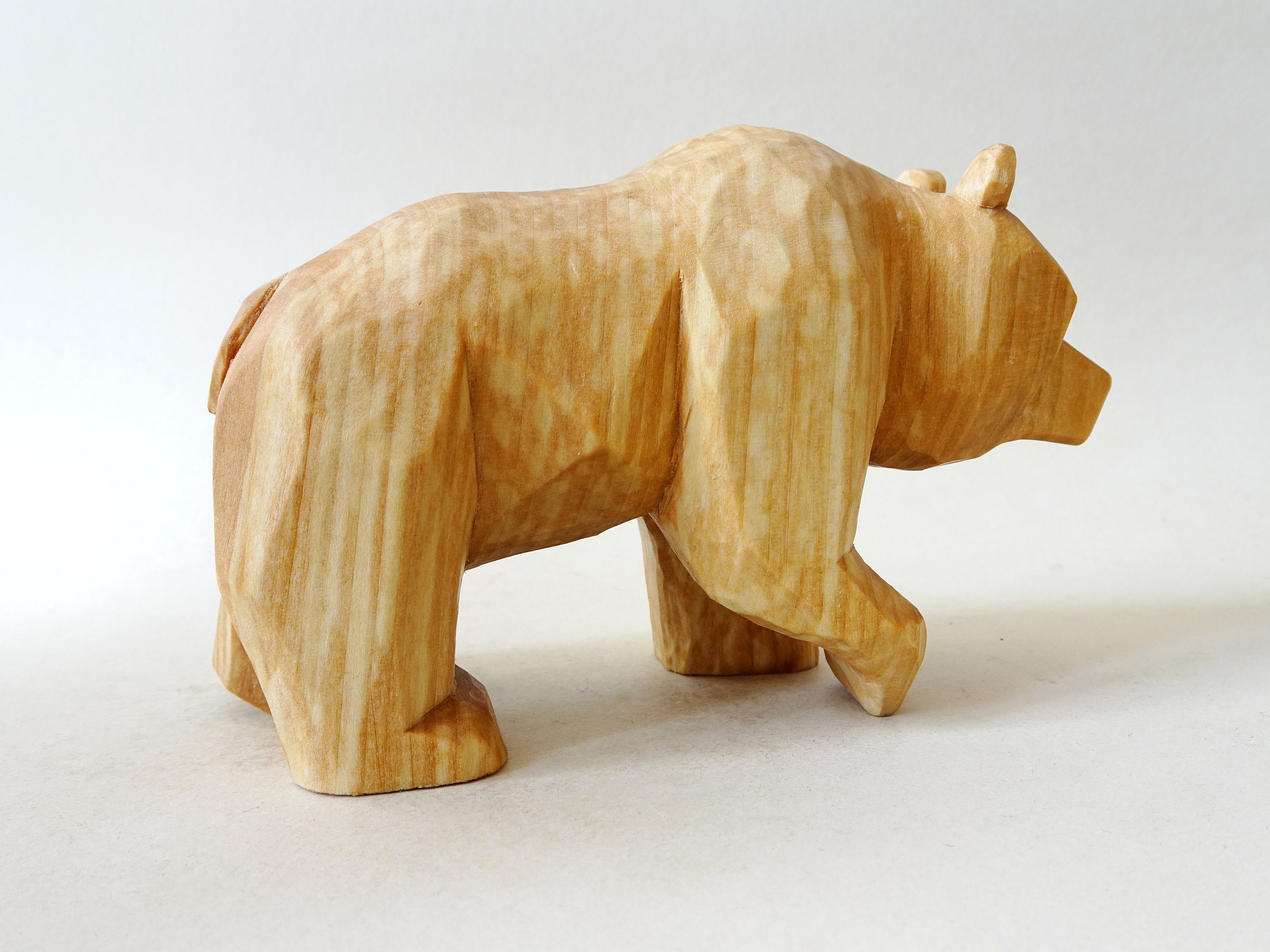 Hand Carved Basswood Bear – Wooden Animal Sculpture - (5x3x2 In