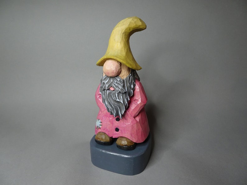 Wood Carving Home Gnome Hand Carved Elf Wood Carving Caricature Hand Carved Christmas Decor Hand Painted image 1