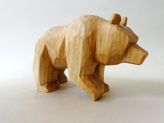 Hand Carved Wooden Bear Figurine – Rustic Forest Animal Sculpture