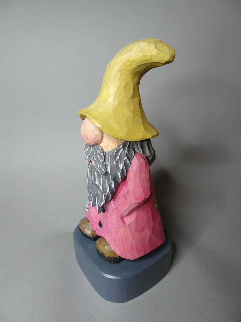 Wood Carving Home Gnome Hand Carved Elf Wood Carving Caricature Hand Carved Christmas Decor Hand Painted image 4