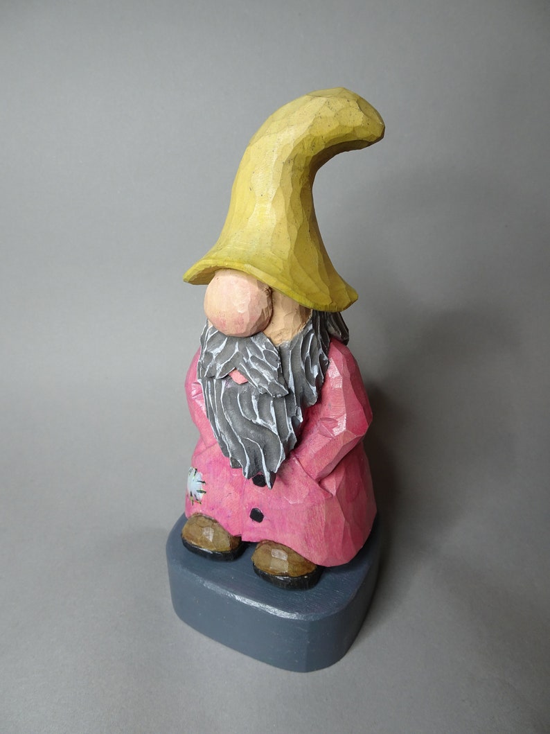 Wood Carving Home Gnome Hand Carved Elf Wood Carving Caricature Hand Carved Christmas Decor Hand Painted image 3