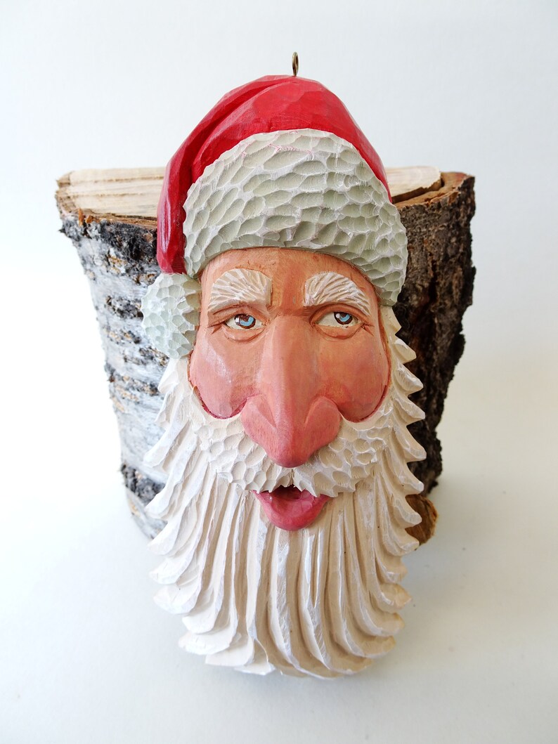 Large Santa Ornament Wood Carving Christmas Ornaments And Decoration image 2