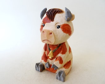 Wood Carving - Hand Carved Baby Cow