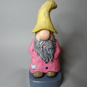Wood Carving Home Gnome Hand Carved Elf Wood Carving Caricature Hand Carved Christmas Decor Hand Painted image 2
