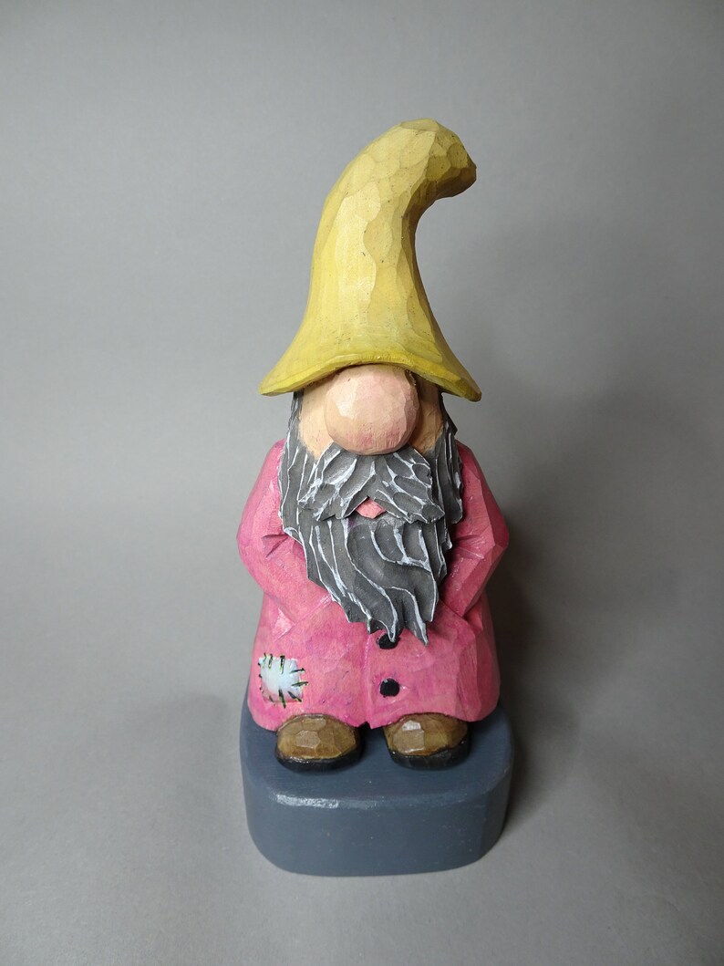 Wood Carving Home Gnome Hand Carved Elf Wood Carving Caricature Hand Carved Christmas Decor Hand Painted image 2