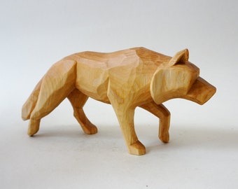 Wood Carving - A Walking Wolf - Hand Crafted Figurine