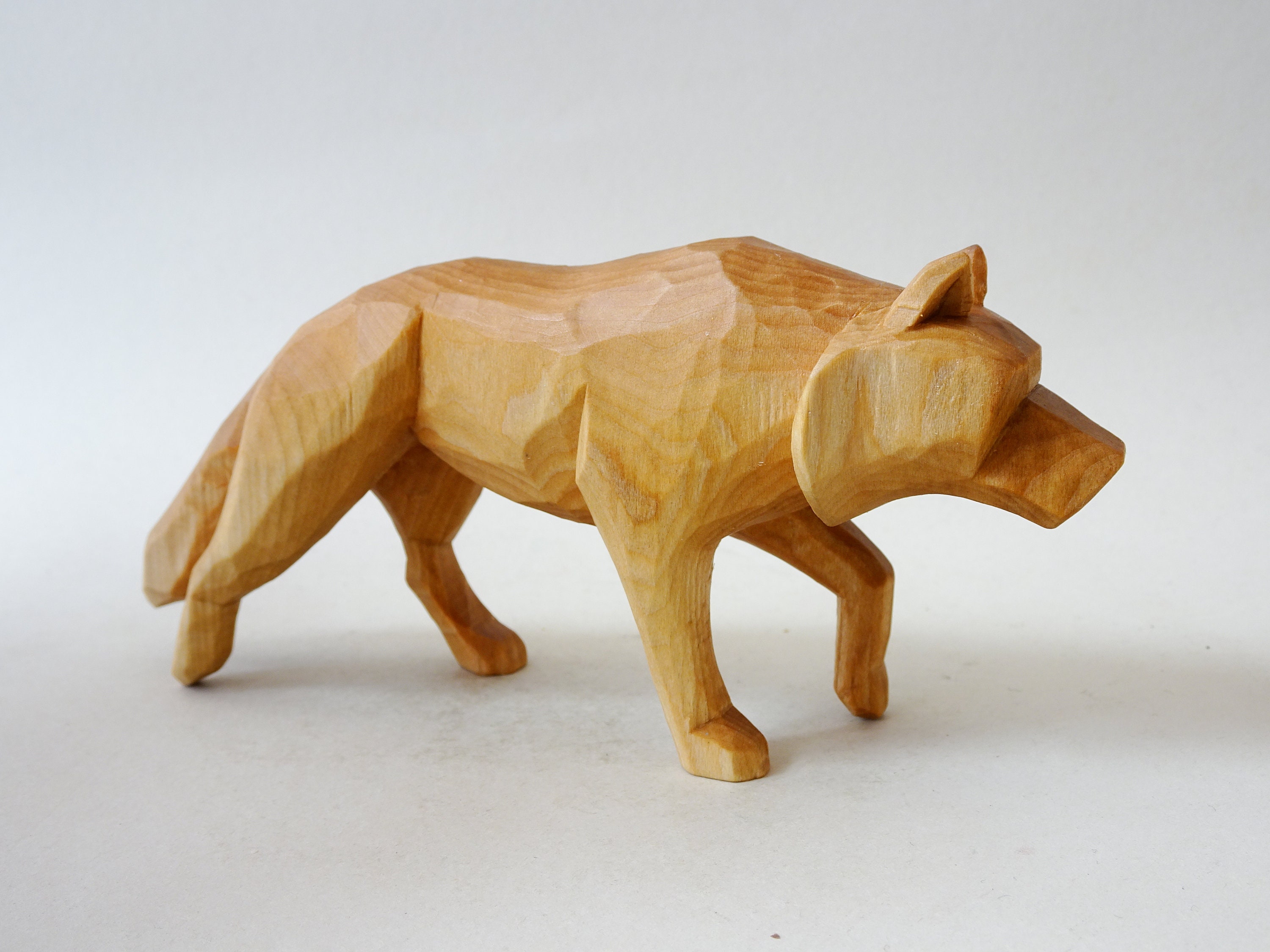 Walking Wolf Wood Carving – Hand Carved Wooden Wolf Figurine