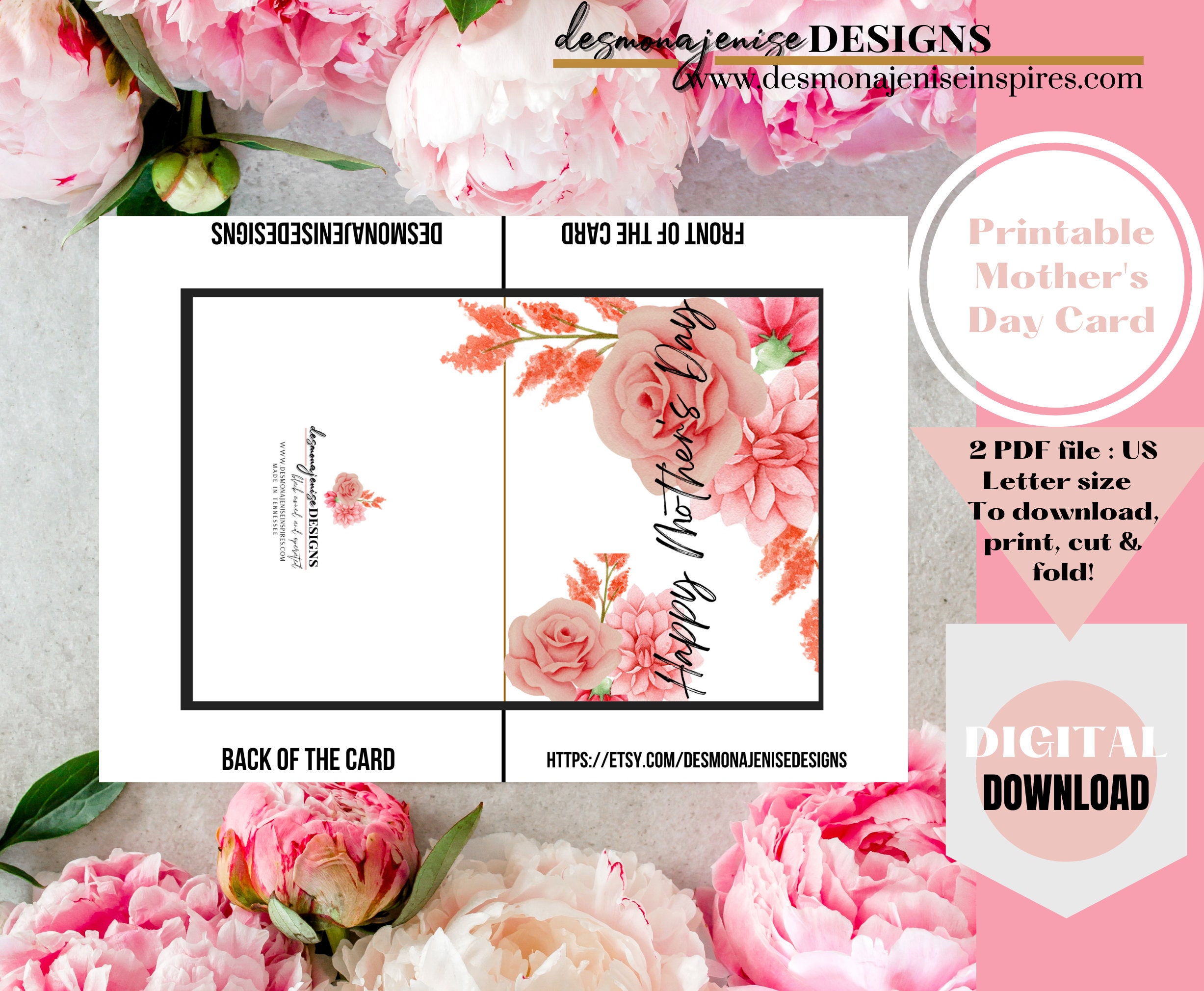 Printable Mother's Day Card, Instant Download, Blank Card Print at Home ...