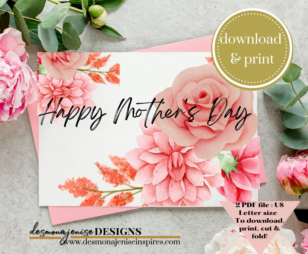 Printable Mother's Day Card, Instant Download, Blank Card Print at Home ...