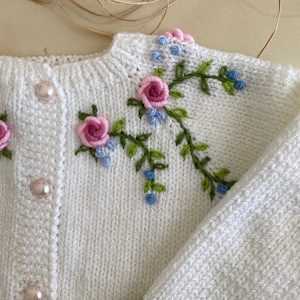 Hand knit baby cardigan, baby girl sweater, the unique complement to your little girl&#39;s outfits.