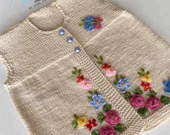 Baby girl vest ,floral  embroidered beige baby vest, baby gift clothing, customizable embroidered baby clothes.