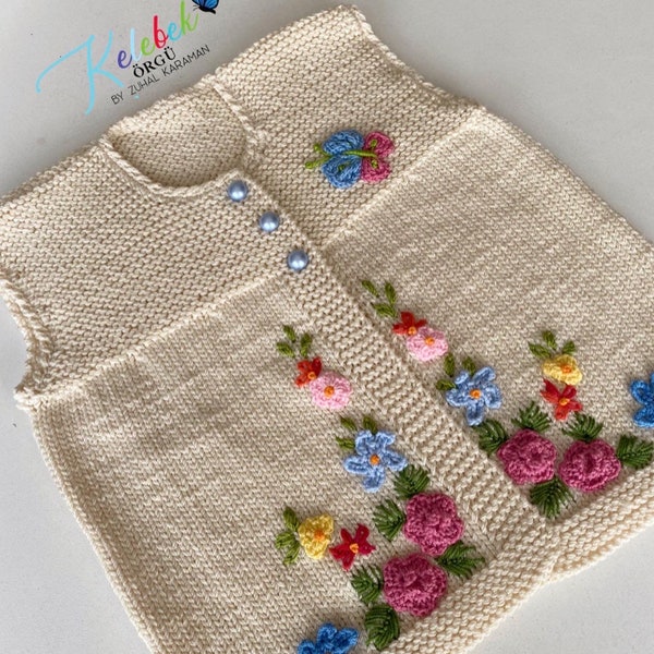 Baby-Weste, mit Blumen gestickte beige Babyweste, Babygeschenkkleidung, anpassbare gestickte Babykleidung.