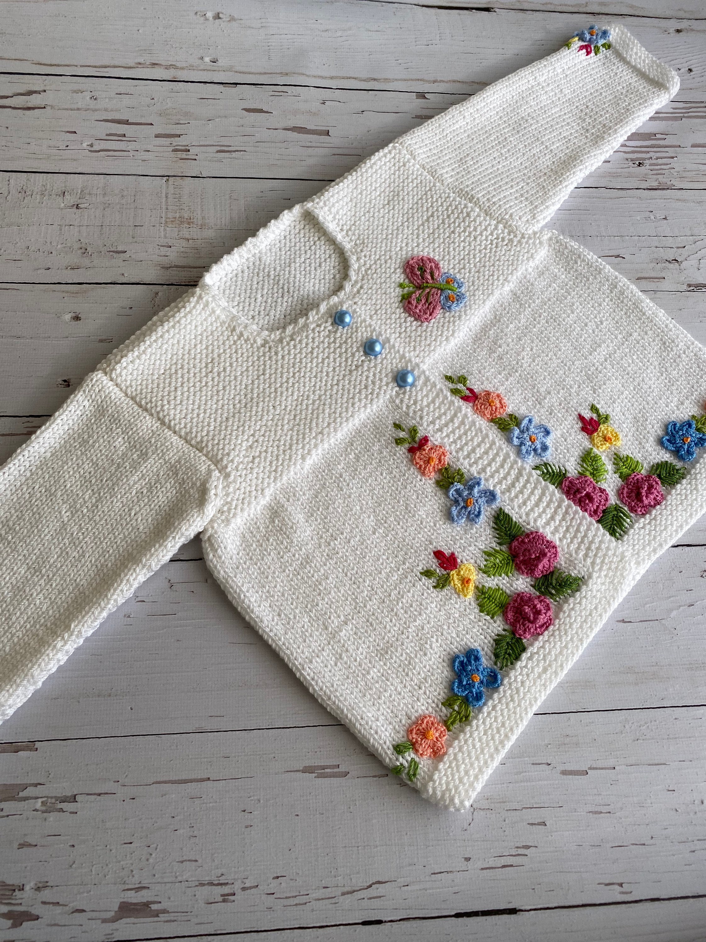 Embroidered Design Baby Girl Knitted Cardigan