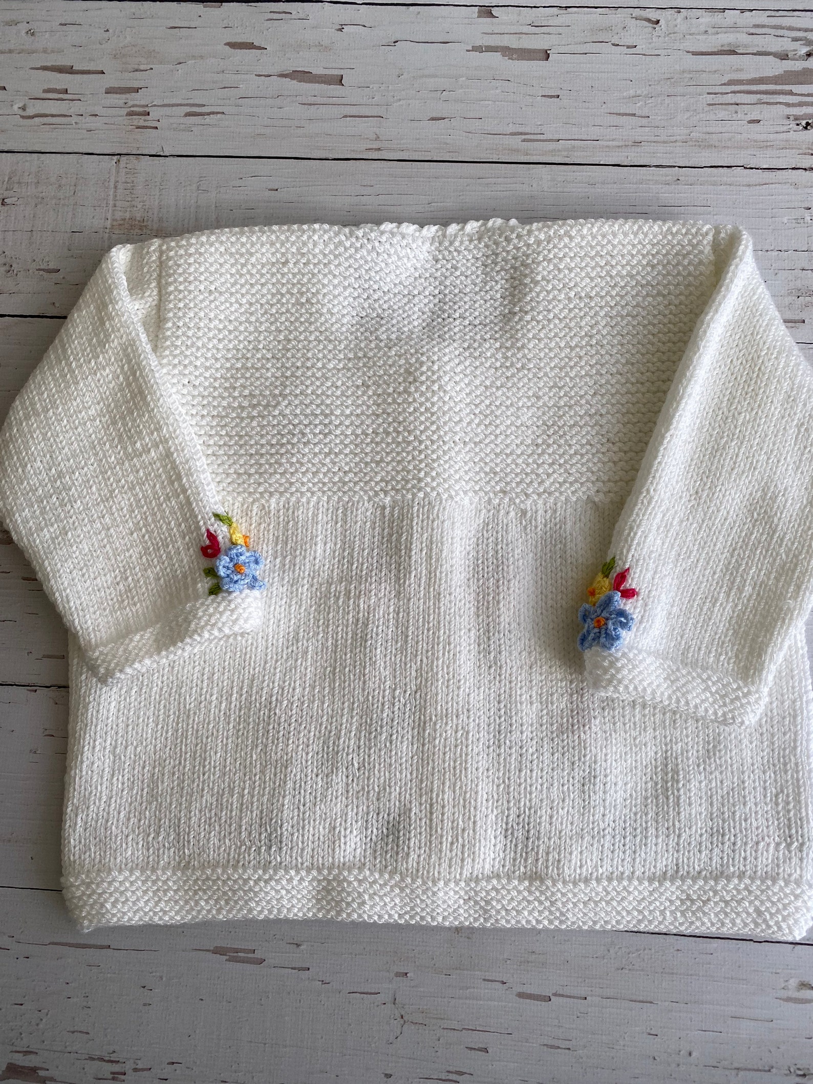 Babyhug Knitted Full Sleeves Sweater With Floral Embroidery - Peach