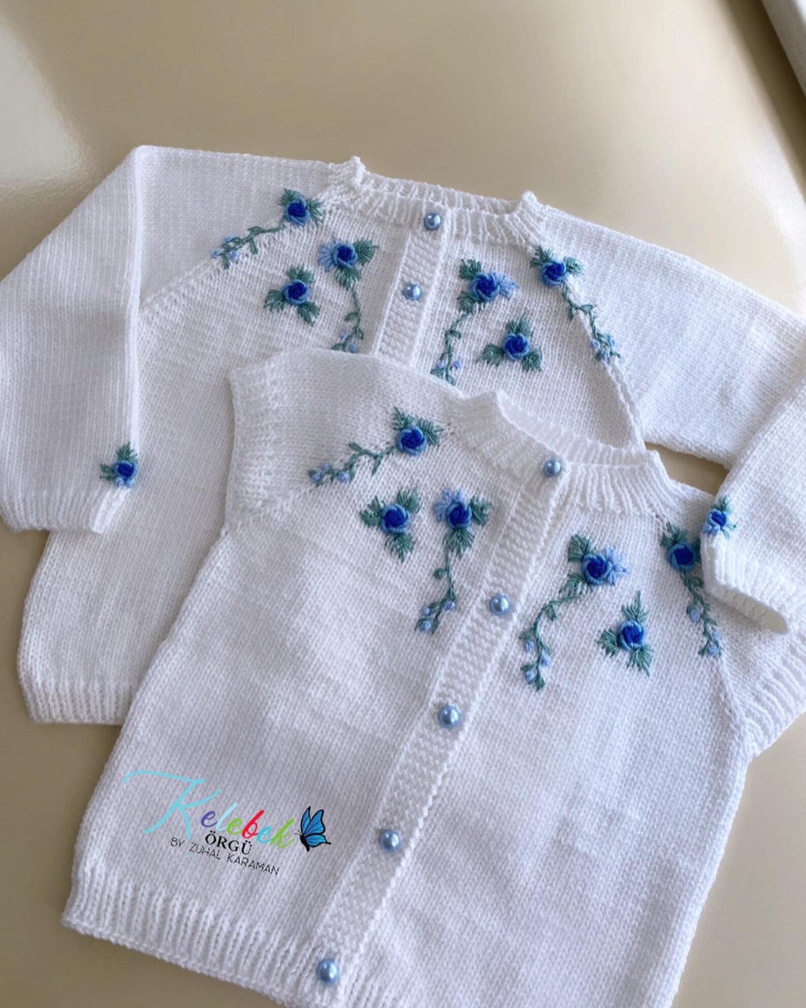 Blue Embroidered White Baby Vest, Baby Gift Clothing, Baby Girl Gift