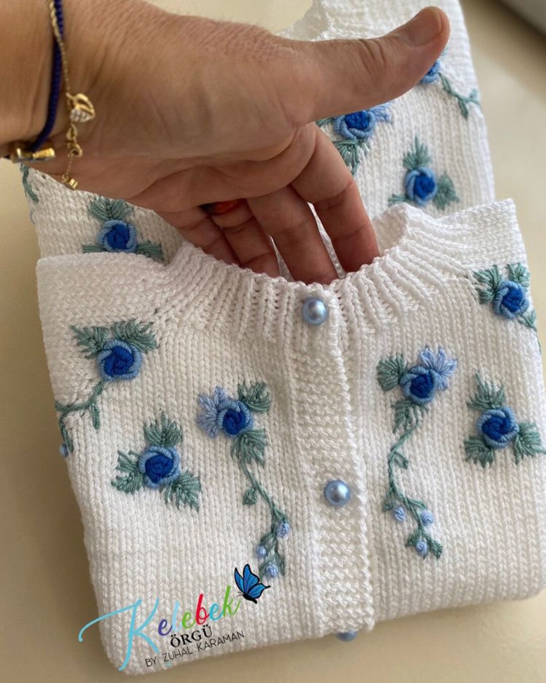 Blue Embroidered White Baby Vest, Baby Gift Clothing, Baby Girl Gift