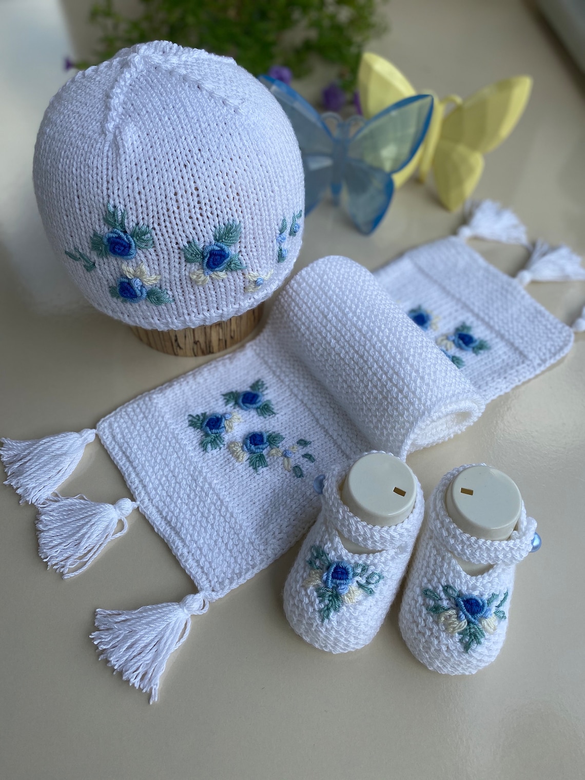 Blue Embroidered White Baby Vest, Baby Gift Clothing, Baby Girl Gift