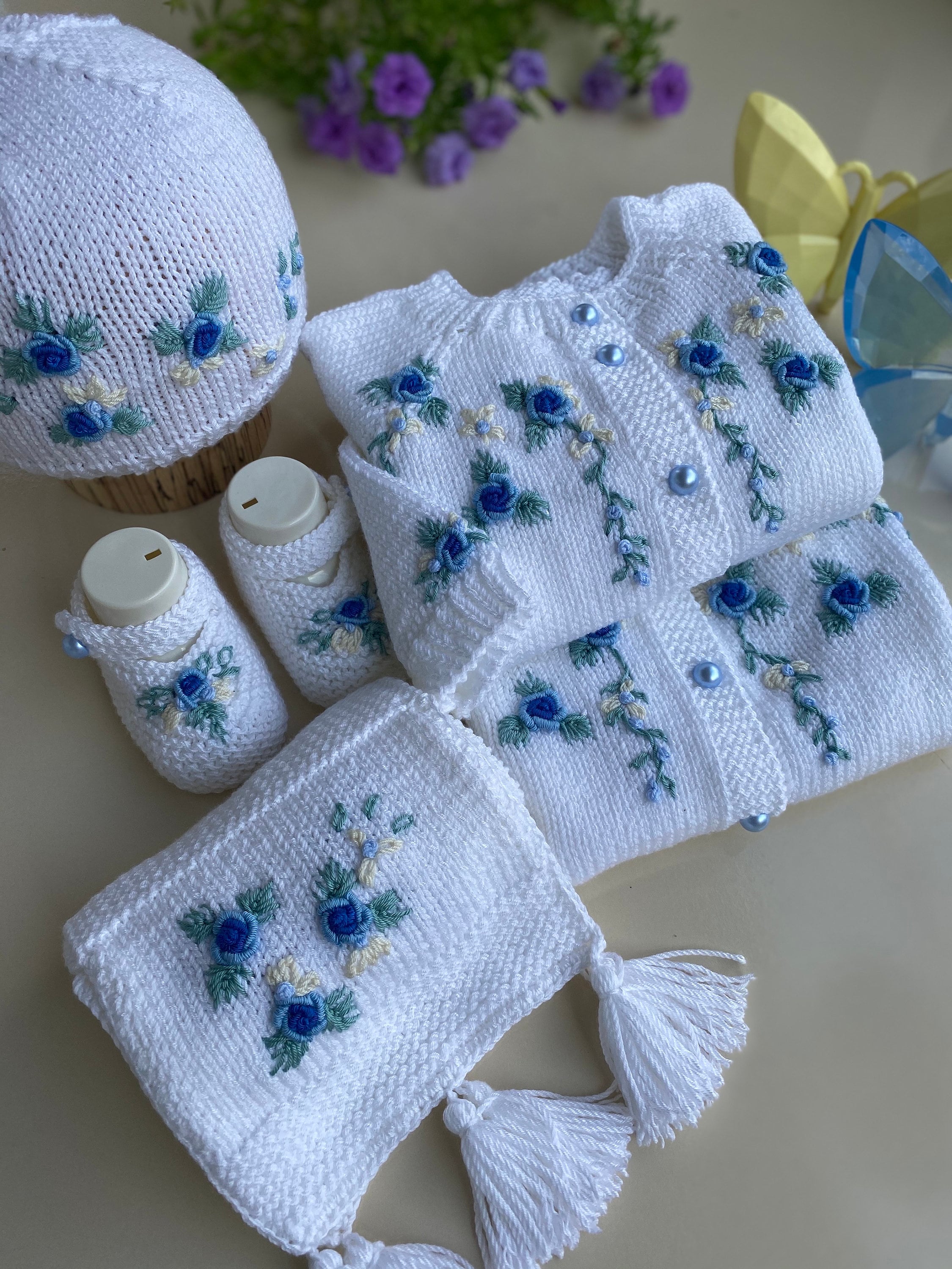 Blue Embroidered White Baby Vest, Baby Gift Clothing, Baby Girl Gift