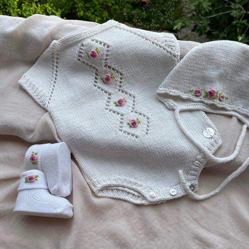 Knit Baby Girl Romper, Organic Cotton Romper Set, Baby and Socks