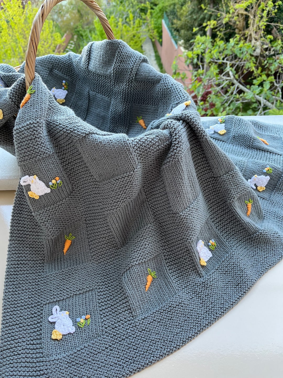 Hand Knitted Baby Blanket, Rabbit Blanket, Unisex Baby Blanket ...