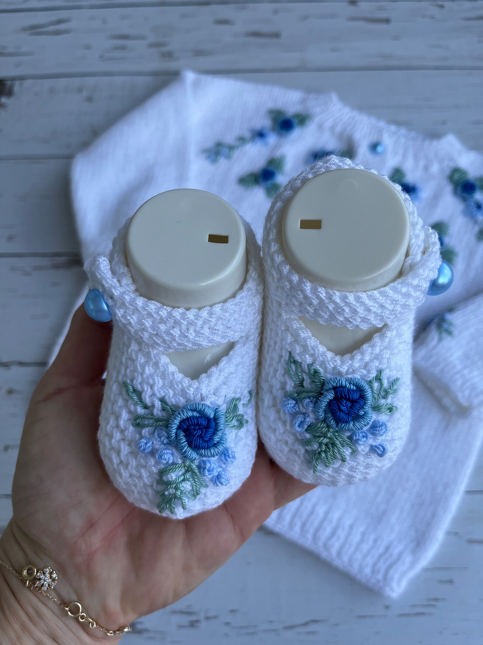 Blue Embroidered White Baby Vest, Baby Gift Clothing, Baby Girl Gift