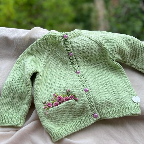 GREEN KNITTED CARDIGAN, NEWBORN GREEN KNITTED CARDIGAN, NEWBORN