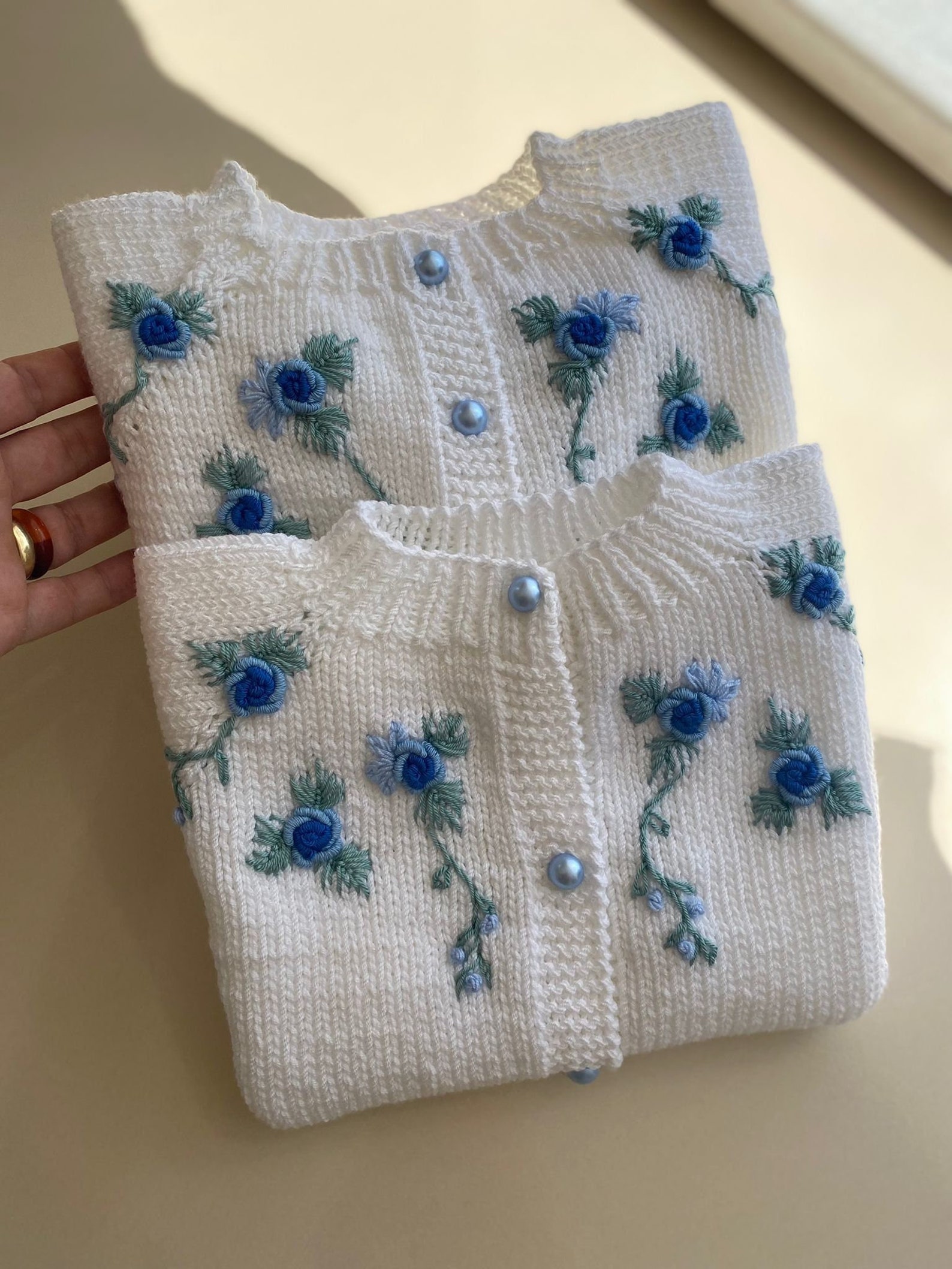 Blue Embroidered White Baby Vest, Baby Gift Clothing, Baby Girl Gift